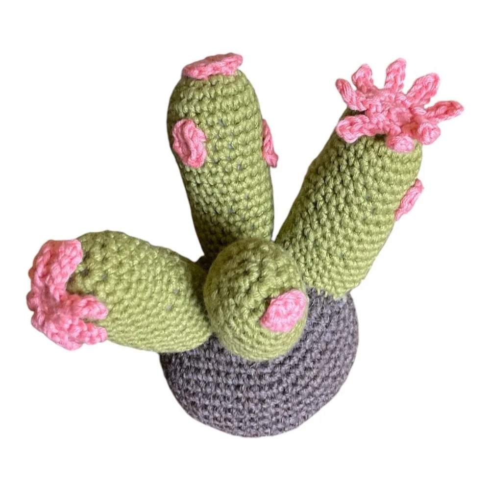 Handmade Crochet Blooming Cactus in Pot Succulent with Pink‎ Flowers Home Decor